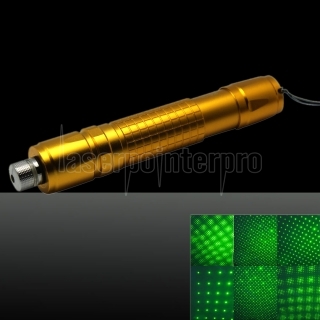 300mW 532nm Starry Sky Style Green Beam Light Focusing Check Pattern Laser Pointer Pen with Strap Golden