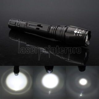 CREE XM-L 1 * T6 2 * 18650 1800LM luce bianca 5-Mode impermeabile torcia Focusable Nera