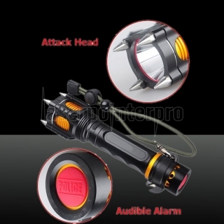 T6 2000lm cabeças de ataque + alarme sonoro LED branco lanterna preta