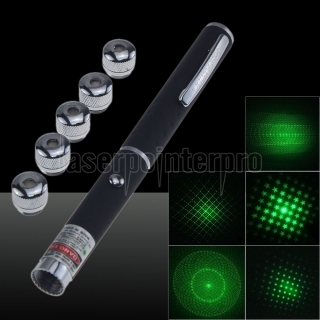 5MW 532nm Aluminum Alloy 5-in-1 Green Laser Pointer with Clip Black (2 x AAA)