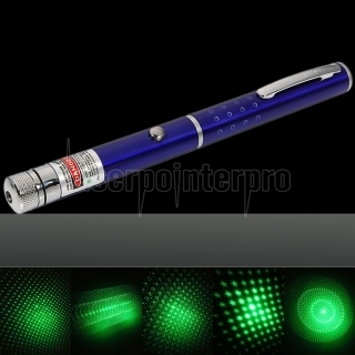 1mW 532nm Green Beam Light Starry Light Style Middle-open Laser Pointer Pen with 5pcs Laser Heads Blue