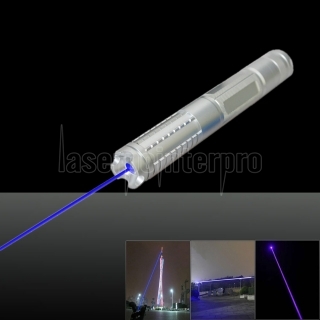 1000mw Burning Pure Blue Beam Light Single Dot Light Style Adjustable Focus Powerful Laser Pointer Pen Silver