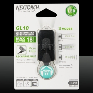 NEXTORCH GL10 18lm 3 Modes Portable LED Keychain Light USB Rechargeable Flashlight Black
