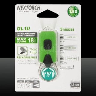 NEXTORCH GL10 18lm 3 Modes Portable LED Keychain Light USB Rechargeable Flashlight Green