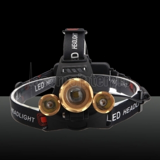 Nouveau style 3 x XM-L T6 3800LM extensible focalisant 90 degrés réglable imperméable à l'eau LED Headlamp pour activités en plein air noir et Lu
