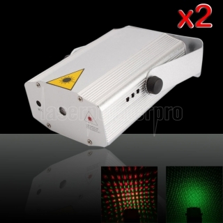 2Pcs 100V~220V Mini Voice-activated Red & Green Laser Stage lighting Light Silver & White