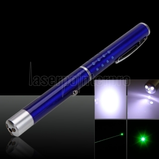 Ponteiro laser 100% verde de ponto único com 3 LED azul claro