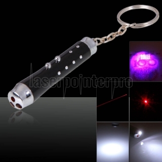 3 in 1 LED 5mW Red Laser Pointer Pen with Keychain Black