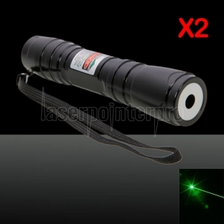 2Pcs 300mW Professional Green Laser Pointer Suit with 16340 Battery & Charger Black (619)