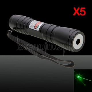 5Pcs 300mW Professional Green Laser Pointer Suit with 16340 Battery & Charger Black (619)