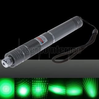 50mW Focus Starry Pattern Green Light Laser Pointer Pen with 18650 Rechargeable Battery Silver