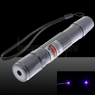 100mW Extension-Tipo fuoco Viola Dot modello Facula Laser Pointer Pen con 18650 Argento batteria ricaricabile