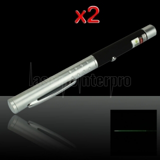 2Pcs 100mW 532nm Half Steel Mid-Open Green Laser Pointer Pen
