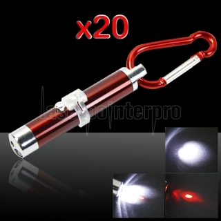 20pcs 2 em 1 5mW 650nm ponteiro laser vermelho chaveiro lanterna com LED vermelho