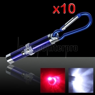 10Pcs 2 in 1 5mW 650nm Red Laser Pointer Pen Blue (Red Lasers + LED Flashlight)