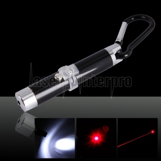 2 in 1 5mW 650nm Laser Pointer Pen Nero (Red Laser + LED torcia elettrica)