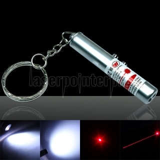 2 en 1 5mW 650nm Pen pointeur laser rouge Argent Surface (lasers rouges + LED Flashlight)