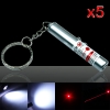 5Pcs 2 in 1 5mW 650nm Laser Pointer Pen Argento Surface (Red Laser + LED torcia elettrica)
