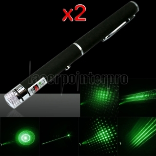 2pcs 5 em 1 100mW 532nm Mid-aberto Kaleidoscopic caneta ponteiro laser verde