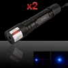 2Pcs 100mW 405nm 852 Flashlight Style Blue Laser Pointer Black (with one 18650 battery)