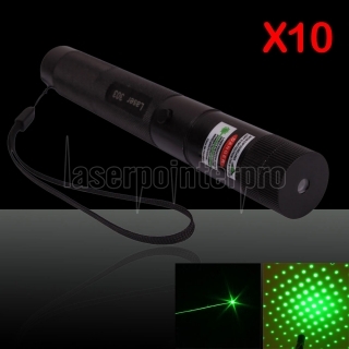 10Pcs 200mW 532nm 303 Focus Kaleidoscopic Flashlight Green Laser Pointer (with one 18650 battery)