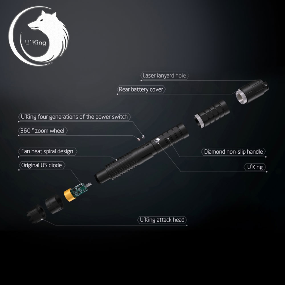 UKing ZQ-j8 10000mW 445nm Blue Beam 3-Mode Zoomable 5-en-1 Kit stylo pointeur laser noir