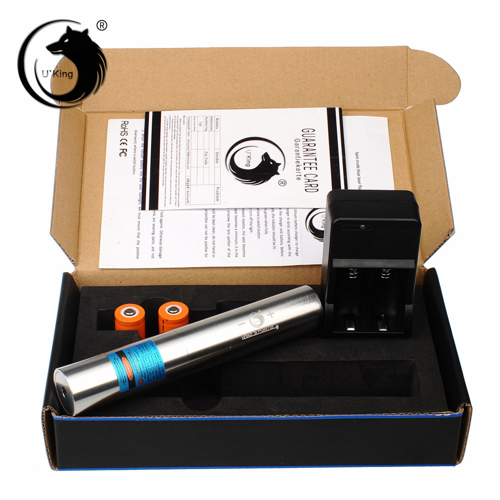 UKing ZQ-j11 3000 mW 473nm Blue Beam único ponto Zoomable Laser Pointer Pen Kit Chrome chapeamento Shell prata