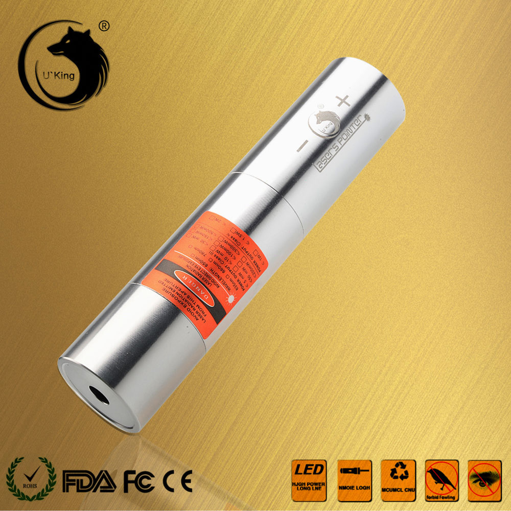 UKing ZQ-j12 1000mW 638nm Pure Red Beam Punto único Zoomable Laser Pointer Pen Kit Titanium Silver