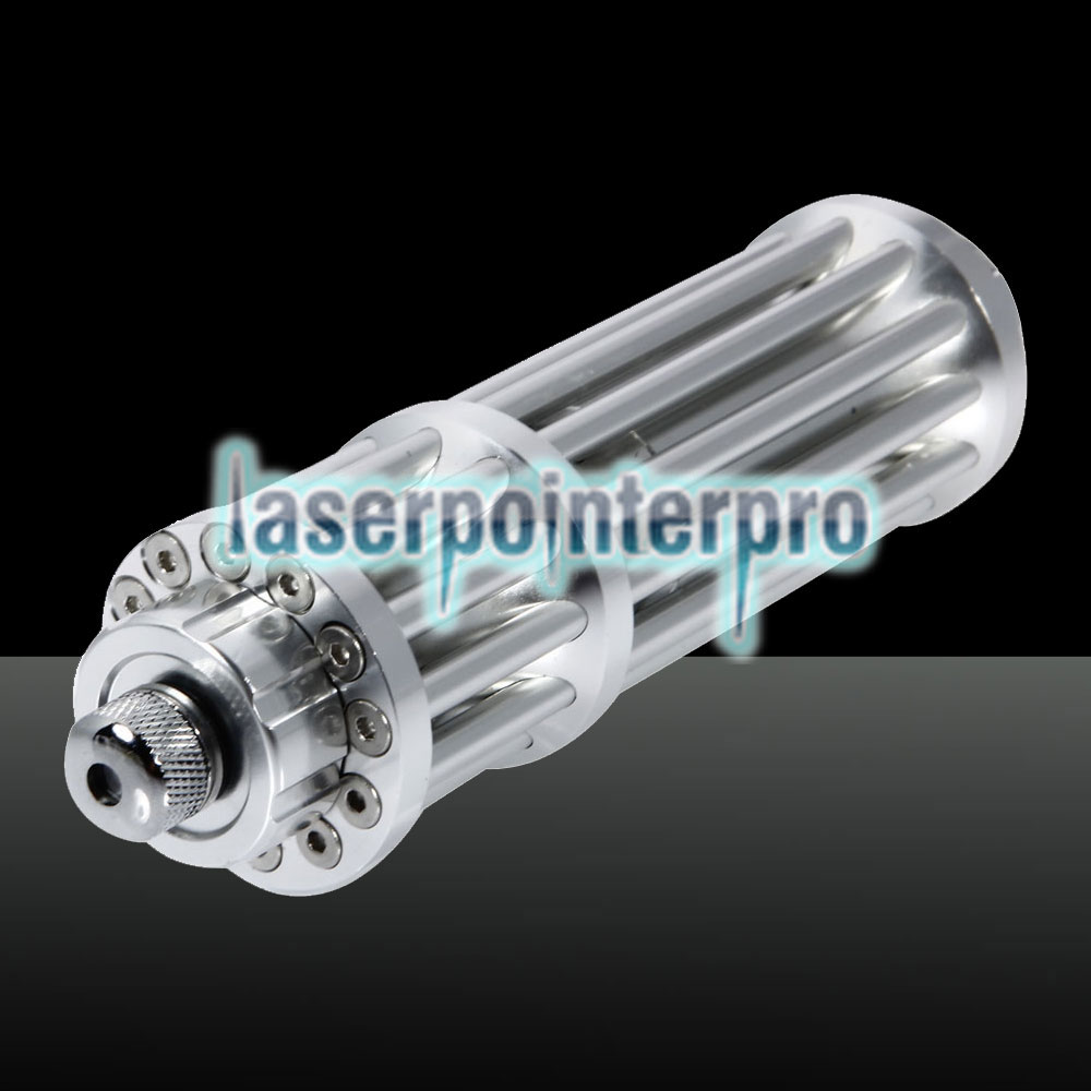 5000mW 450nm feixe de luz azul 12-Pillar Laser Pointer Pen Kit Prata