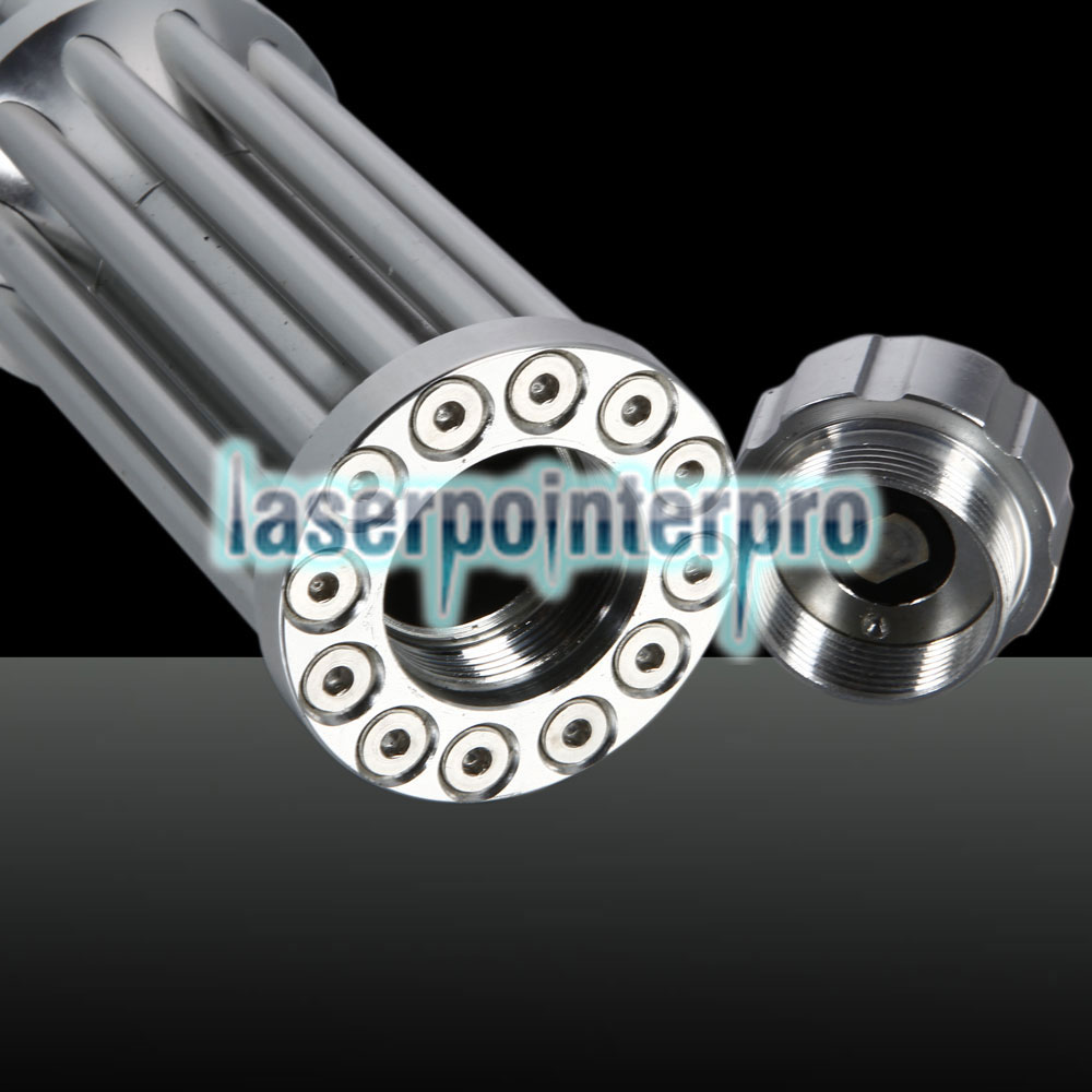 5000mW 450nm fascio blu chiaro 12-pilastro penna puntatore laser argento