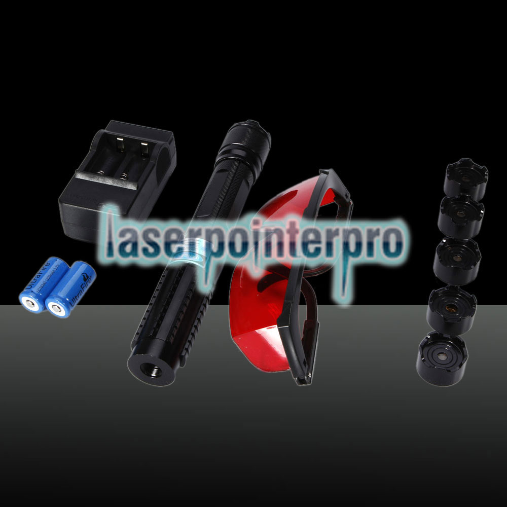 5000mW 450nm 5-em-1 azul feixe de luz Laser Pointer Pen Kit Preto