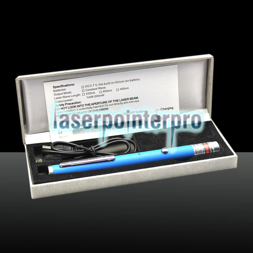 100mW 532nm Vert Pointeur laser rechargeable USB bleu en cuivre fin