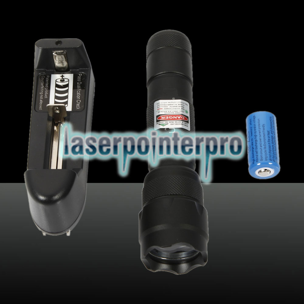 150mW 532nm Leistungsstarker wiederaufladbarer Tailcap Laserpointer mit Ladegerät Schwarz