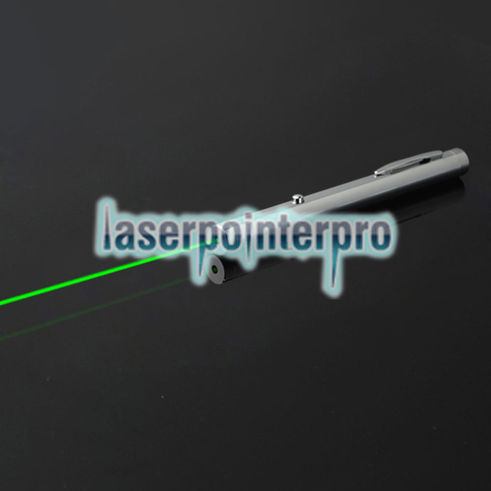 100mw 532nm Penna puntatore laser interamente in acciaio con luce verde a singolo punto di luce. Colore metallo brillante