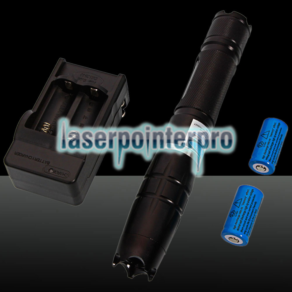 5000mW 450nm Blue Beam Einpunkt-Edelstahl-Laserpointer-Kit mit Batterien und Ladegerät Schwarz