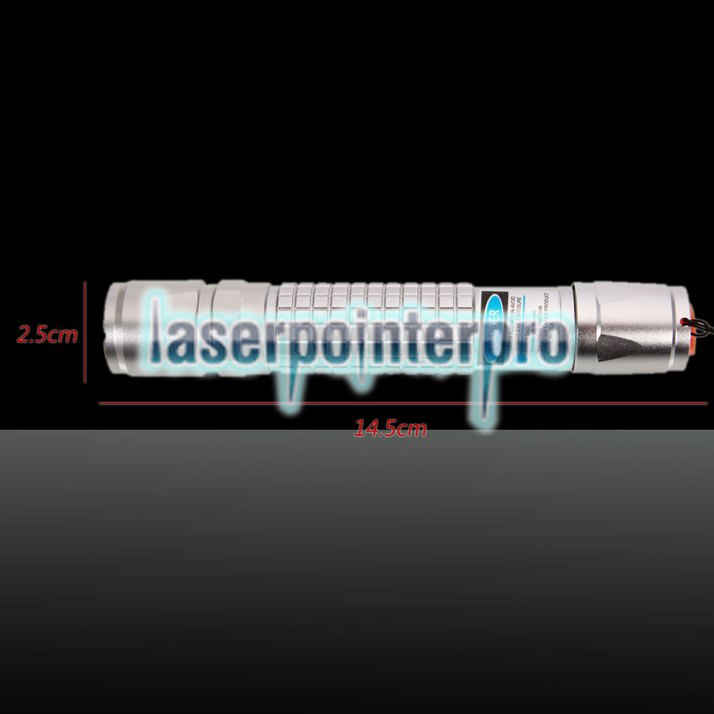 5000mW 450nm Feixe azul de ponto único de aço inoxidável Laser Pointer Pen Kit com baterias e carregador de prata
