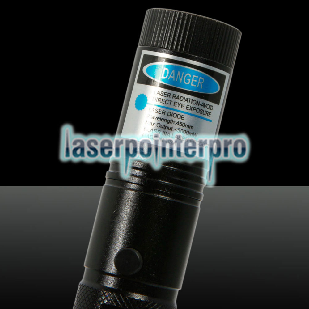 5000mW 450nm Blue Beam Kit de caneta apontador laser de ponto único com baterias e carregador e chaves Preto