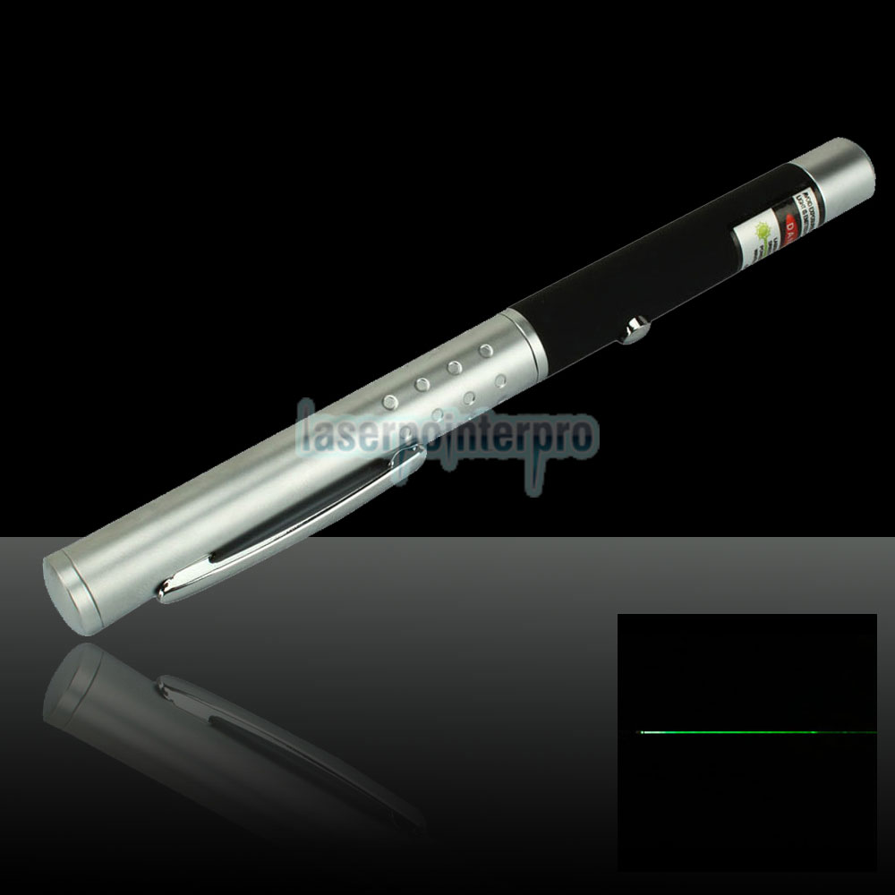 Stylo pointeur laser vert moitié acier mi-ouvert 532nm 100mW