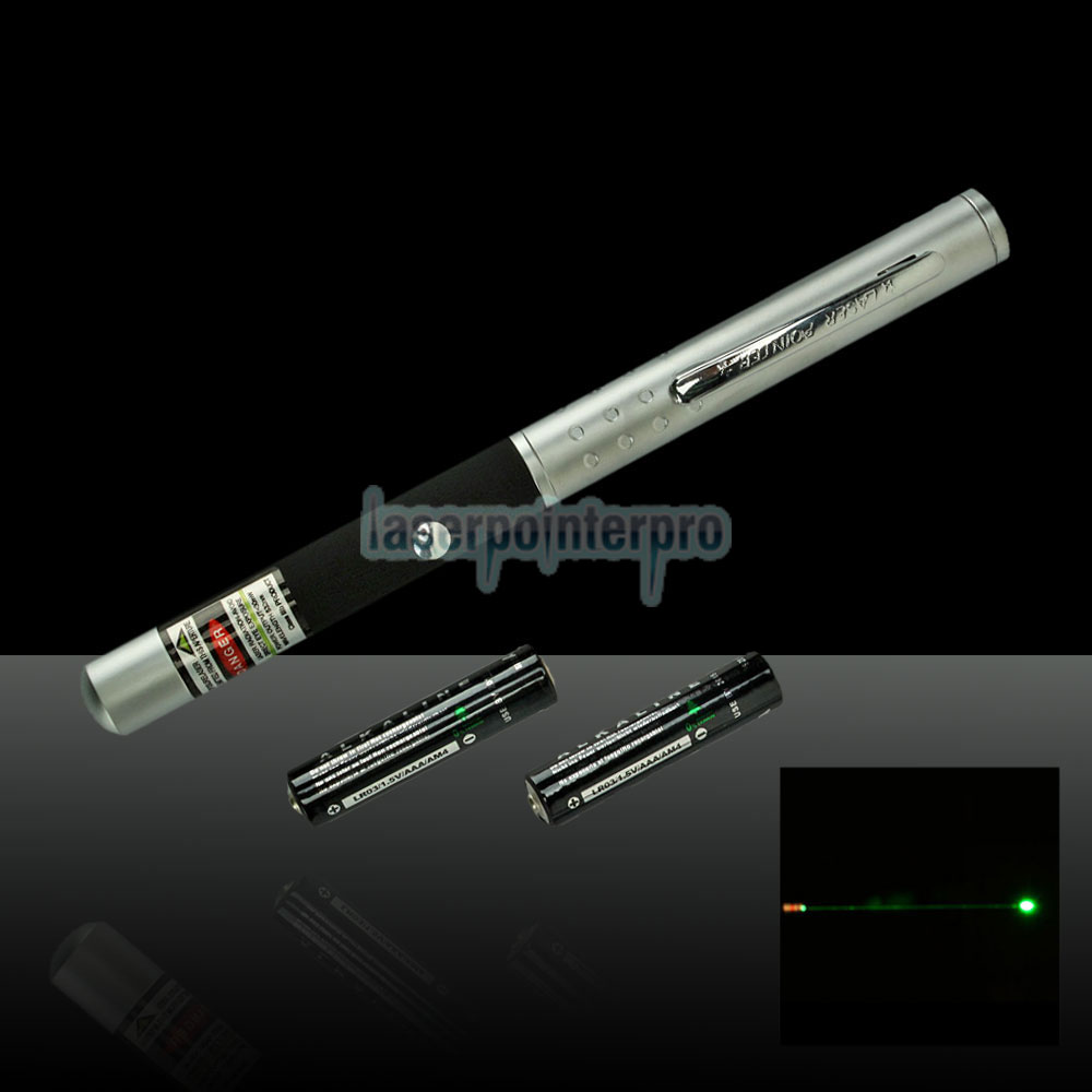 Stylo pointeur laser vert demi-acier 30mW 532nm avec batterie 2AAA