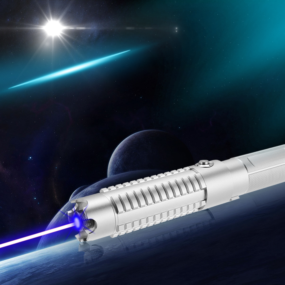 50000mw 450nm Kit di puntatori laser blu ad alta potenza in fiamme 5 in 1 argento