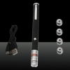 532nm 1mW Green Beam Light Starry Rechargeable Laser Pointer Pen with 4pcs Laser Heads Black