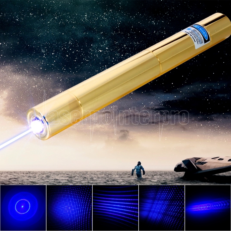 New Blue Laser Pointer Pen Teaching-aid Laser W/ 5 Head Cap extremely Powerful 