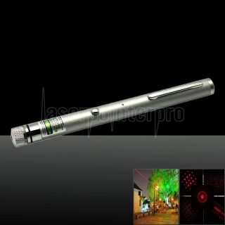 5-in-1 300MW 650nm Red Laser Beam USB Laser Pointer Pen con cavo USB e Laser Heads Argento