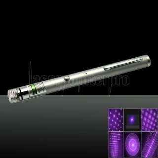 5-in-1 200mw 405nm viola Laser Beam USB Laser Pointer Pen con cavo USB e Laser Heads Argento