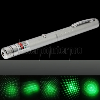 1mW 532nm Penna puntatore laser con apertura centrale a luce verde stellata leggera con 5 teste laser argento
