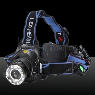 T6 1800lm 3-Mode Zoomable Blue Light LED Lampe frontale Bleu