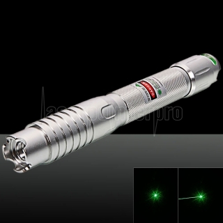 2000mW 532nm feixe verde ponto único de alumínio Laser Pointer Pen Kit com bateria e carregador de prata