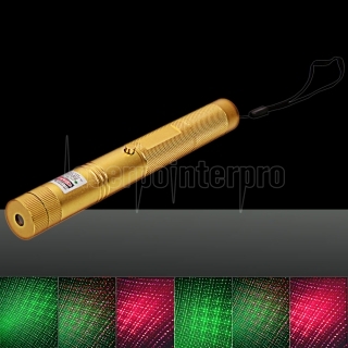 200mW Red & Green Starry Stainless Steel Laser Pointer Pen Kit with Battery & Charger & Key Golden