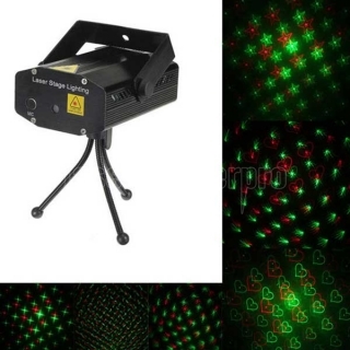 T-8886 6-in-1 Red & Green Light Auto Strobe & Voice-activated Laser Stage Light Black
