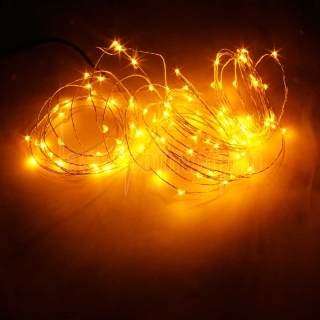 100-LED 12V 6W 2.1DC-Adapter-Verbindungs ​​Gelb-Licht-Schnur-Licht (10M) Silber